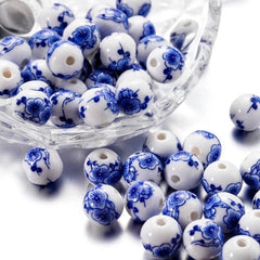 Ceramic Flower Blue White Porcelain Beads Handmade 11mm DIY Jewelry Making 30Pcs HANDMADE - KOEEK