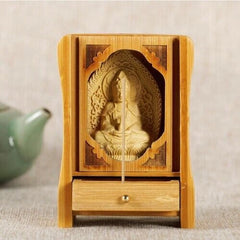 4.2" Portable Buddha Wood Bamboo Altar Butsudan Shrine God Zen House Pet Ashes 07FC0E-D4 - KOEEK