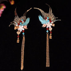 Cloisonne Tassel Hair Clips Chinese Style Hanfu Headpiece 1 Pair 07FC0E-D4 - KOEEK