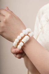 White Jade Bodhi Bracelet Double Circle White Tara Hand String Buddha Beads 07FC0E-D4 - KOEEK