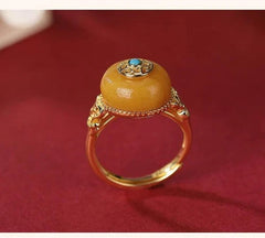 Yellow Glass Pi Xiu Ring Vintage Adjustable Wealth Ring for Women 07FC0E-D4 - KOEEK