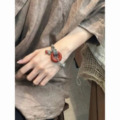 Vintage Chinese Jade Bracelet Retro Silver Tassel Beaded Bracelet for Women Gift 07FC0E-D4 - KOEEK