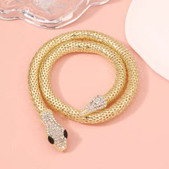 Punk Snake Choker Necklace Gold Tone Full Rhinestone Magnetic Jewelry for Women 07FC0E-D4 - KOEEK