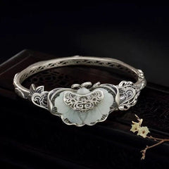 Vintage Ethnic Hetian Jade Bangle Bracelet Open Cuff Women Jewelry Ruyi Gift 07FC0E-D4 - KOEEK