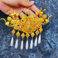 Handmade Pearl Hair Crown Chinese Hanfu Style Vintage Headdress For Bride 07FC0E-D4 - KOEEK