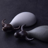 A Pair Ruyao Cow Tea Pet Ornament 7.5cm 3in Crackled Glaze Tea Play Table Decor 07FC0E-D4 - KOEEK