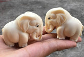 A Pair Tagua Nut Elephant Palm Figurine Statue Feng Shui Decor 07FC0E-D4 - KOEEK
