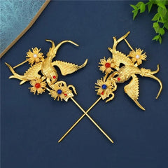 Gold Plated Ancient Style Hairpin Hanfu Hairpin Magpie Plum Court Jewelry 07FC0E-D4 - KOEEK