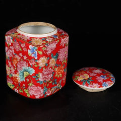 4.3" China Multi-Color Porcelain Red Glaze Ten Thousand Flower Teacaddy Pot 07FC0E-D4 - KOEEK