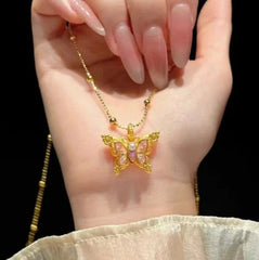 Pink Butterfly Chinese Style Necklace Clavicle Chain Delicate Choker 07FC0E-D4 - KOEEK