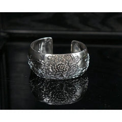 Vintage Wide Cuff Bracelet Peony Flower Open Bangle Ethnic Chic Women Jewelry 07FC0E-D4 - KOEEK