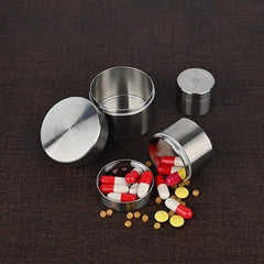 Stainless Steel Portable Pill Case Box Waterproof Round Pill Organizer Container 07FC0E-D4 - KOEEK