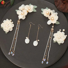 Hanfu Tassel Hair Clip Set Vintage Chinese Updo Side Clip Hair Accessory 07FC0E-D4 - KOEEK