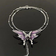 Purple Butterfly Bead Necklace For Women Clavicle Chain Jewelry 07FC0E-D4 - KOEEK