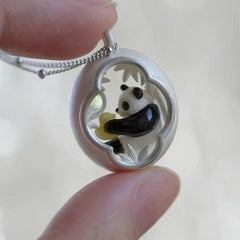Moonstone Pendant Necklace Panda Garden Motif Cold Enamel Long Jewelry 07FC0E-D4 - KOEEK