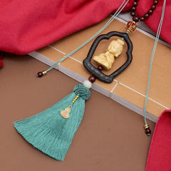 Wood Carved Avalokitesvara Buddhisattva Pendant Statue Shrine Hanging Car Decor 07FC0E-D4 - KOEEK