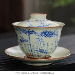Handmade Gaiwan Chinese Teacup Hand-painted Flowers Sancai Tea Tureen Tea Bowl 07FC0E-D4 - KOEEK