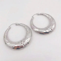 Crescent Bamboo Hoop Earrings Set Women Jewelry Textured Large Design 2 Pairs 07FC0E-D4 - KOEEK