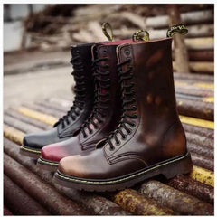 Retro Military High Quality Boots Cowhide Leather Boot Round Toe Long Tube Gift 07FC0E-D4 - KOEEK