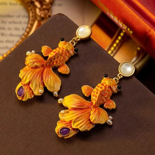 Chinese Style Koi Fish Earrings Vintage Goldfish Stud Jewelry Classical Ornament 07FC0E-D4 - KOEEK