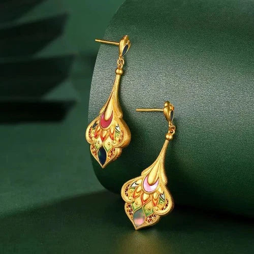 Chinese Style Phoenix Feather Enamel Earrings Vintage Jewelry For Women 07FC0E-D4 - KOEEK