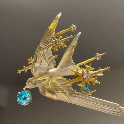 Chinese Style Swallow Hair Pin Cubic Zirconia Inlay Hanfu Qipao Accessory 07FC0E-D4 - KOEEK