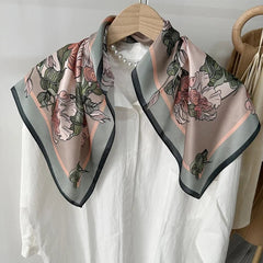 Mulberry Silk 27" Square Scarf Women Neckerchief Wrap Bandana Pink Flowers 07FC0E-D4 - KOEEK