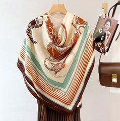 70% Cashmere 30% Silk Shawl 53'' Neckerchief Scarf carriage Print Bandanna 07FC0E-D4 - KOEEK