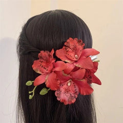 Artificial Lily Orchid Flower Hair Clip Floral Side Barrette For Women 07FC0E-D4 - KOEEK