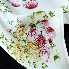 Pure Silk 21" Small Square Scarf Women Neckerchief Black White Flower Wrap 07FC0E-D4 - KOEEK
