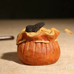 2.55"Chinese Yixing Zisha Pottery Clay Handmade Gongfu Tea Pet Moneybag Mouse 07FC0E-D4 - KOEEK