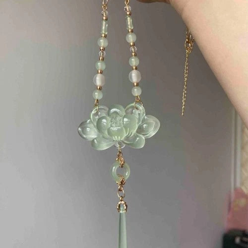 Chinese Style Lotus Yingluo Pearl Necklace Hanfu Tassel Qipao Accessory 1pc 07FC0E-D4 - KOEEK