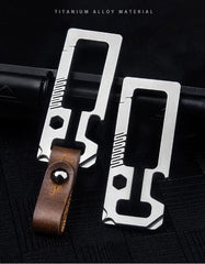 TC4 Titanium Alloy + Leather Multi Tools Keychain Carabiner Car KeyPendantEDC 07FC0E-D4 - KOEEK