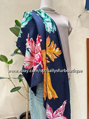 Sallys Cashmere & Silk Wrap Scarf Tulips Print 2 Face Triangle Shawl 190*90cm 07FC0E-D4 - KOEEK