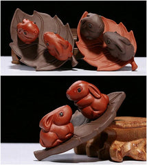 7.3'' Creative Tea Pet Home Decoration Rabbit on Leaf Statue House Warming Gift 07FC0E-D4 - KOEEK
