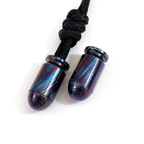 EDC 1PC Titanium Damascus Bullet Shape Knife Lanyard Bead Paracord Pendant Craft 07FC0E-D4 - KOEEK