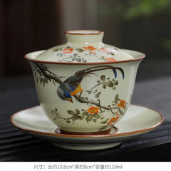 Handmade Gaiwan Chinese Teacup Hand-painted Flowers Sancai Tea Tureen Tea Bowl 07FC0E-D4 - KOEEK