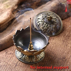 Lotus Flower Incense Burner Buddhism Holder Brass Mini Sandalwood Censer Incense 07FC0E-D4 - KOEEK