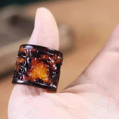 Vintage Chinese Style Turtle Shell Thumb Ring Carved Natural Blood Pattern Band 07FC0E-D4 - KOEEK