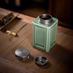 Yue Kiln Celadon Windowed Tea Cans Ceramic Tea Warehouses Household Pu'er Tea 07FC0E-D4 - KOEEK