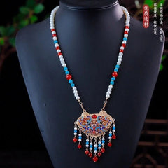 Chinese Cloisonne Blue Enamel Necklace Ethnic Hanfu Jewelry Elegant Accessory 07FC0E-D4 - KOEEK