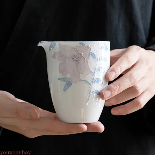 Chinese Ceramic Fair Cup Handmade Relief Flowers Teacup Household Porcelain 07FC0E-D4 - KOEEK