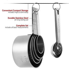 Stainless Steel Measuring Cups & Measuring Spoons 10-Piece Set 5 Cups & 07FC0E-D4 - KOEEK