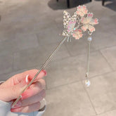 Butterfly Peach Blossom Tassel Hairpin Chinese Style Hanfu Hair Accessory 07FC0E-D4 - KOEEK