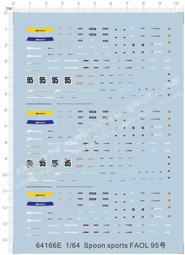 1/64 Spoon Sports Faol 95 Racing Civic EG6 Car Model Markings Water Slide Decal 07FC0E-D4 - KOEEK
