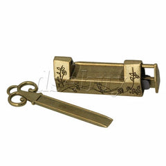 Chinese Old Style Antique Carved Bird Flower Leaf Padlock Lock With Key 07FC0E-D4 - KOEEK