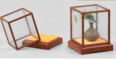 Hua Li Wood Trim Square Display Box Transparent Glass Case Cover 07FC0E-D4 - KOEEK