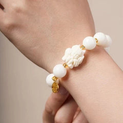White Jade Bodhi Beads Bracelet Nine-Tailed Fox Hand String Unisex 07FC0E-D4 - KOEEK