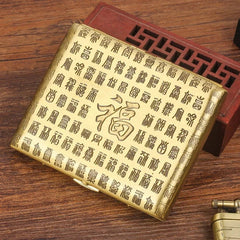 Vintage Metal Gold Good Luck Cigarette Case Double Sided Box Men Tobacco Holder 07FC0E-D4 - KOEEK