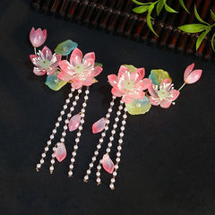 Lotus Buyao Tassel Hair Pin Set Chinese Style Updo Hair Accessory 07FC0E-D4 - KOEEK